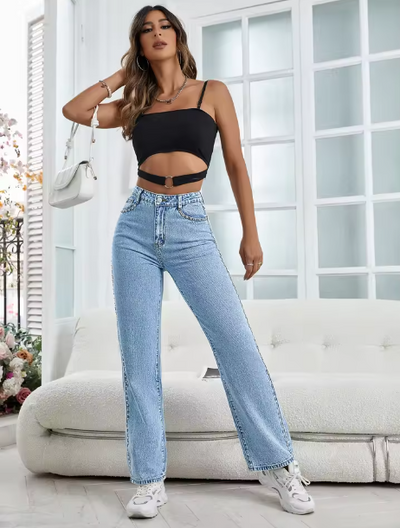 Secret Polly High Waist Straight Leg Light Wash Jeans